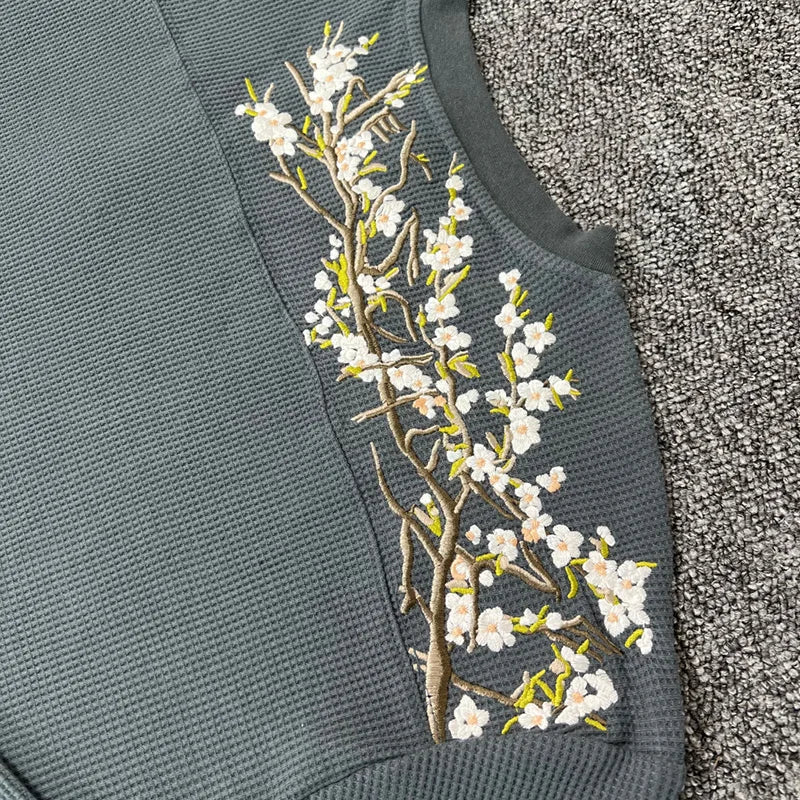 Embroidered Longsleeve 'Blossom' Grey