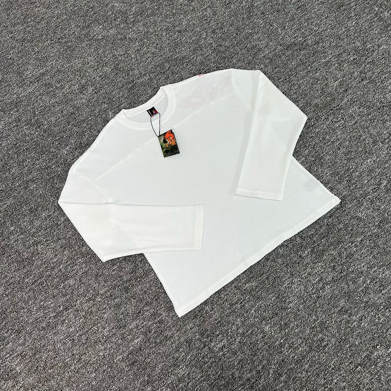 Embroidered Waffle Longsleeve 'Blossom' White