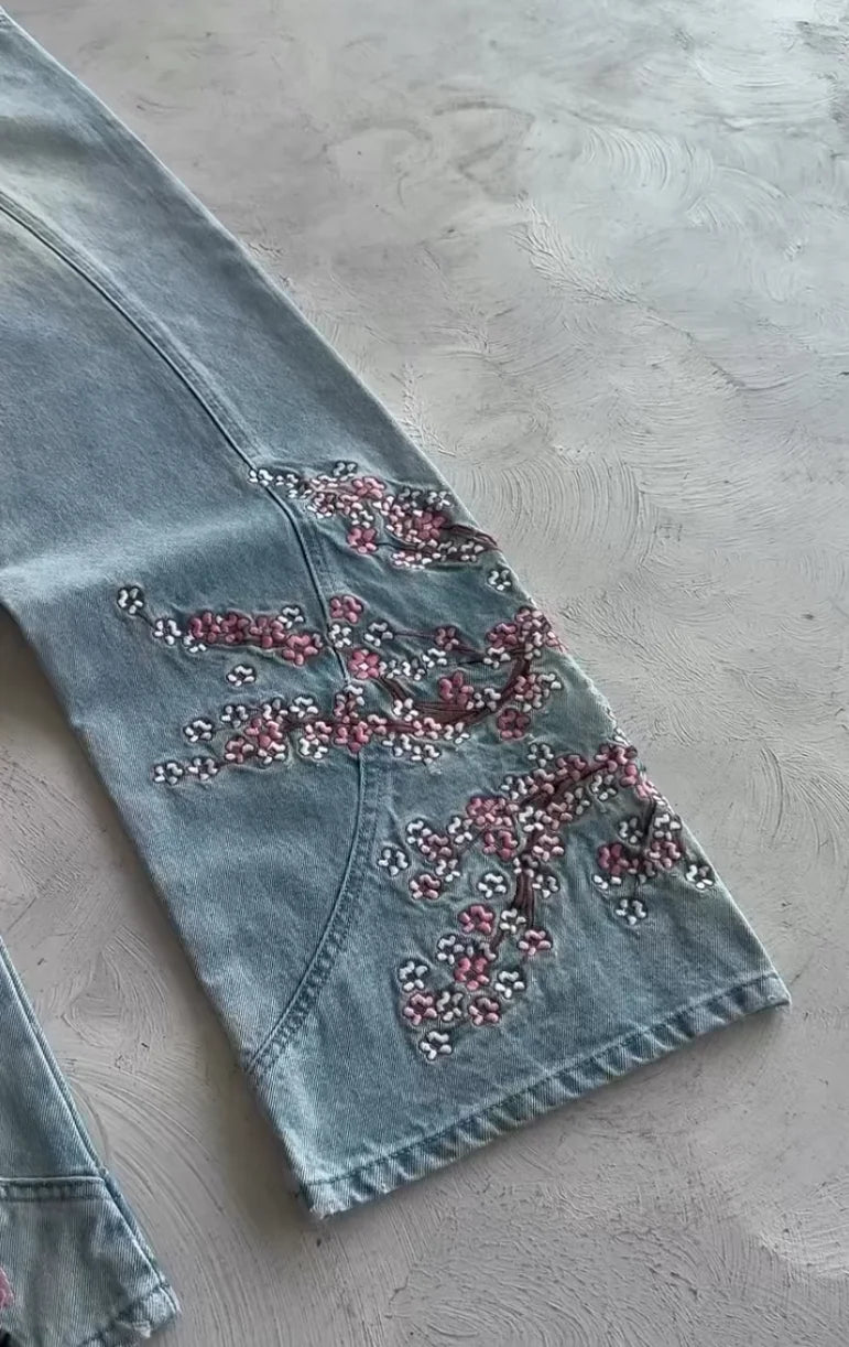 Fallen Blossom Knight Embroidered Jeans