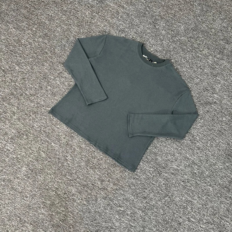 Embroidered Waffle Longsleeve 'Blossom' Grey