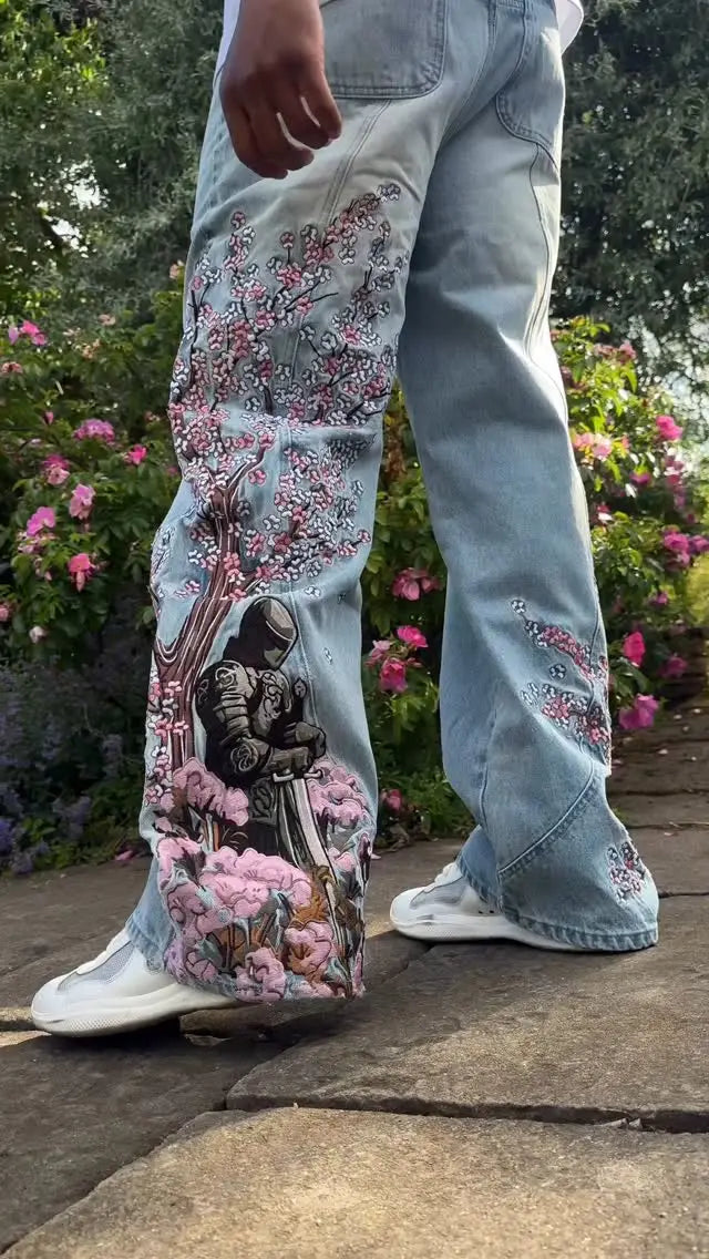 Fallen Blossom Knight Embroidered Jeans