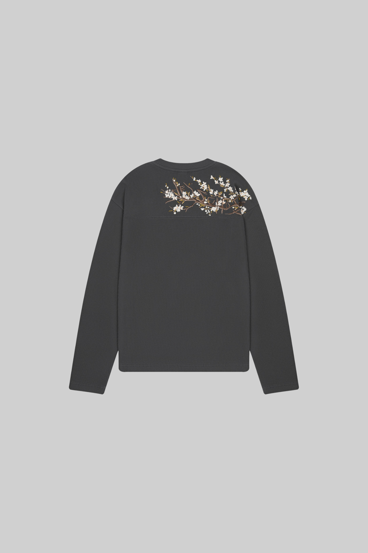 Embroidered Waffle Longsleeve 'Blossom' Grey